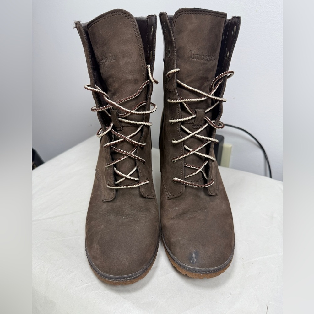Timberland Earthkeepers Glancy Brown Lace Up Heeled Boots Size 9.5 - Picture 4 of 14